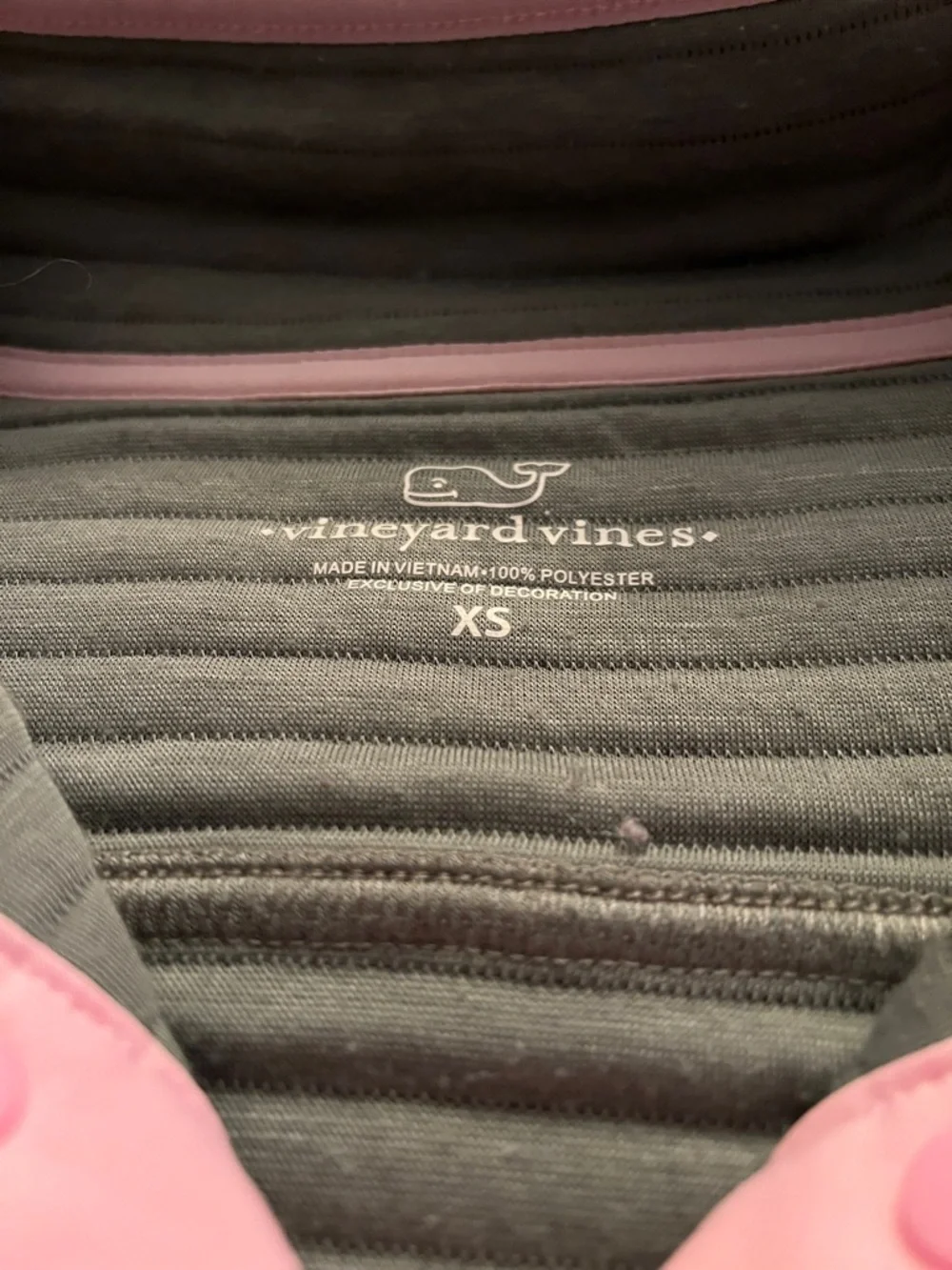 Vineyard Vines Quilted Olive Green Pullover with Pink Snap Placket